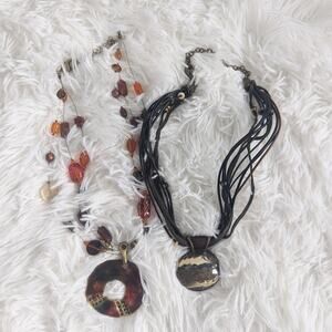 TWO Women's Chico's Necklaces Brown Orange Enamel Stones